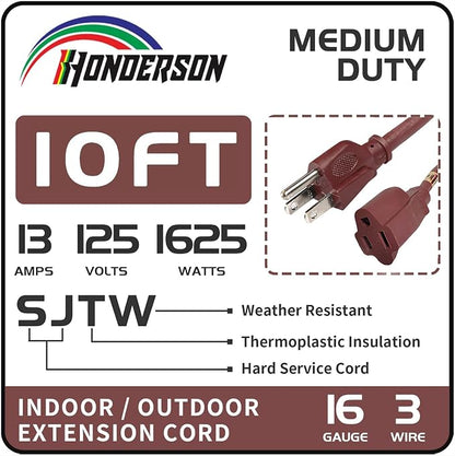 10FT Brown Outdoor Extension Cord-16/3 SJTW Durable Extension Cord - Image 2