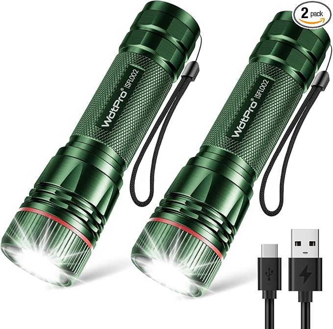 WdtPro Rechargeable Flashlights High Lumens, 2 Pack 10H Long Lasting Super by WdtPro