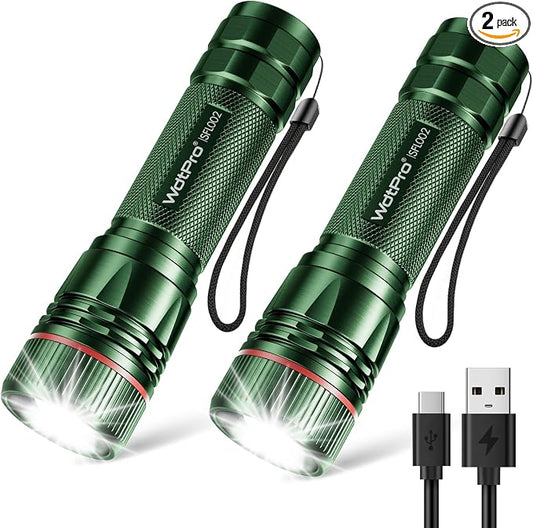 WdtPro Rechargeable Flashlights High Lumens, 2 Pack 10H Long Lasting Super by WdtPro