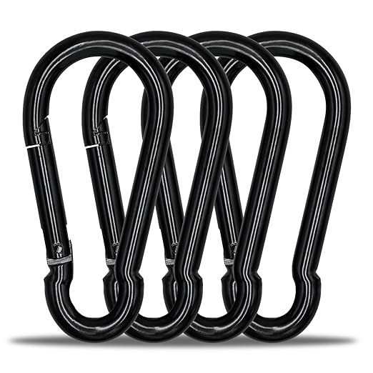 Large Carabiner Clip Hook, 4 inch 4 pcs Black Heavy Duty Spring Snap Hook Key by KINLINK