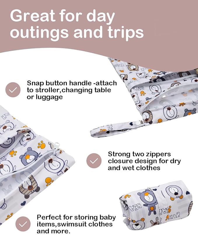 ALVA ALVABABY 3pcs Cloth Diaper Wet Dry Bags Waterproof Reusable - Image 4