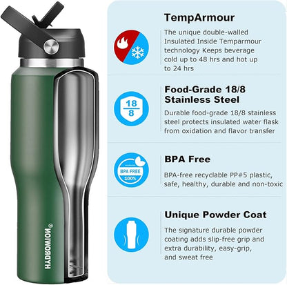 HYDROWION Water Bottle Insulated, 32oz Water Bottles Straw Lid, Spout Lid and - Image 2