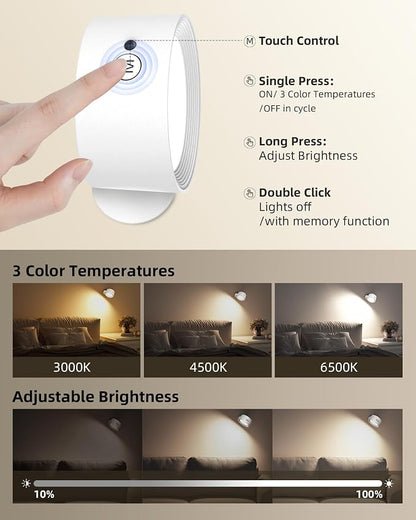 LED Wall Mounted Lights, Rechargeable Wall Sconces - Image 5
