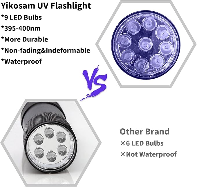 5 Pcs UV Black Light Flashlights Bulk, 9 Led 395-400nm Mini Blacklight Handheld - Image 7