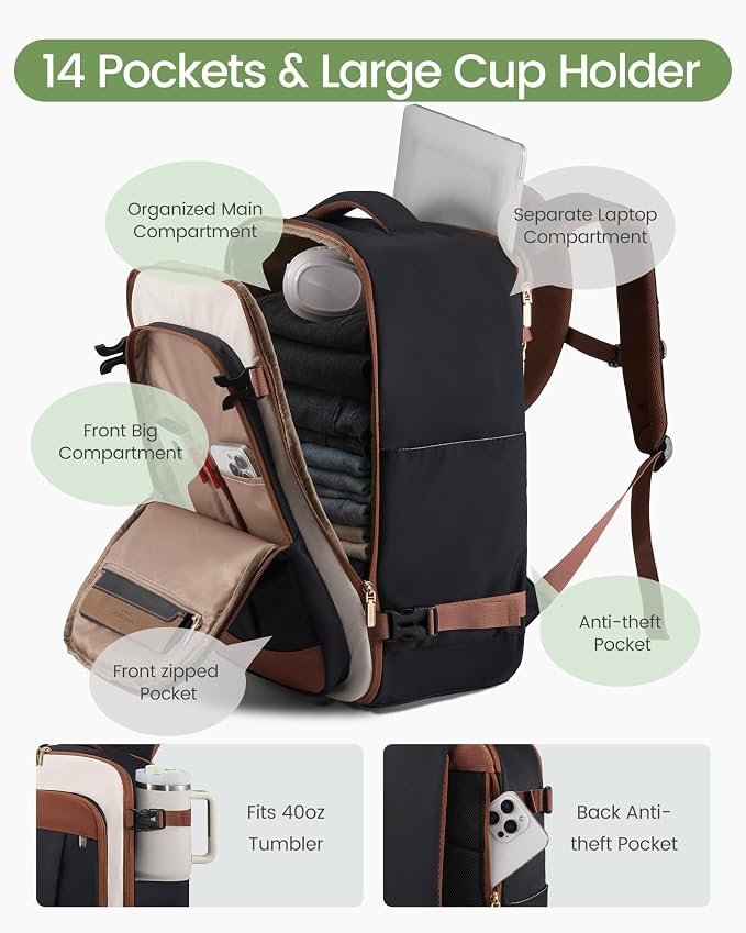 LOVEVOOK 50L Travel Backpack for Women & Men, Airline Approved Carry On Backpack - Image 4