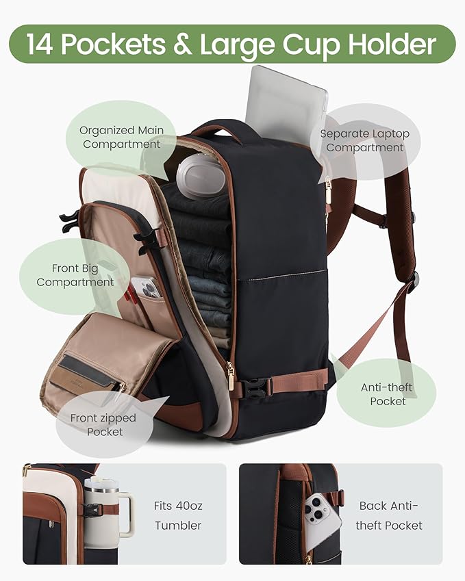 LOVEVOOK 40L Travel Backpack for Women & Men, Airline Approved Carry On Backpack - Image 4