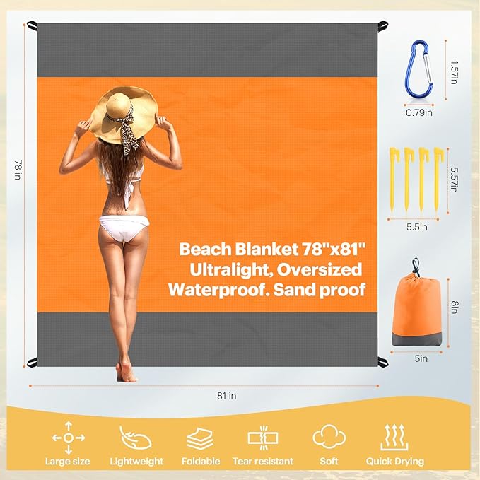 EASYFUN Beach Blanket Sandproof Oversized, Portable Picnic Mat - Image 2