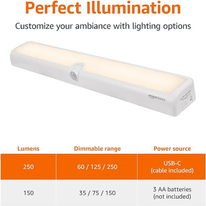 Amazon Basics LED Motion Sensor Light Bar, USB/Battery Operated, 250 Lumens - Image 3