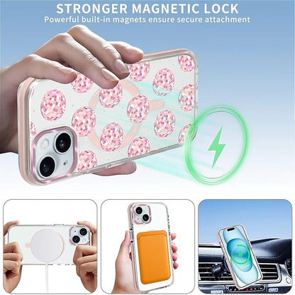 Case for iPhone 15, Disco Balls Pink Phone Case Design，for Women Girls Magnetic - Image 3