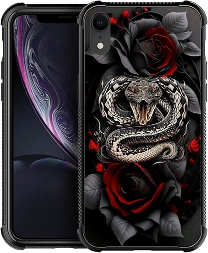for iPhone XR Case, Entwined Rose Snake Pattern Graphic Design Girl Boy Soft by FKBRCL4U