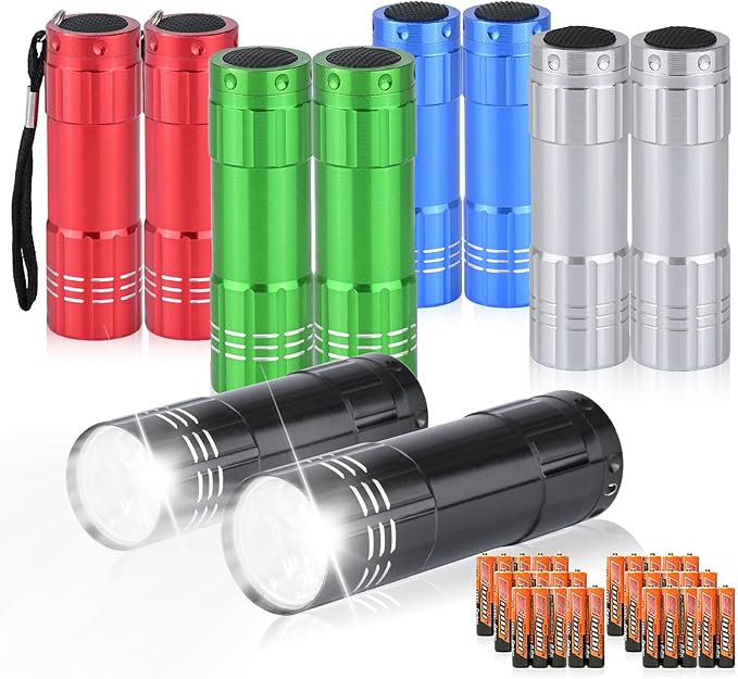 10 Pack of Flashlights 9 LED Mini Aluminum Flashlight Bulk by yikosam