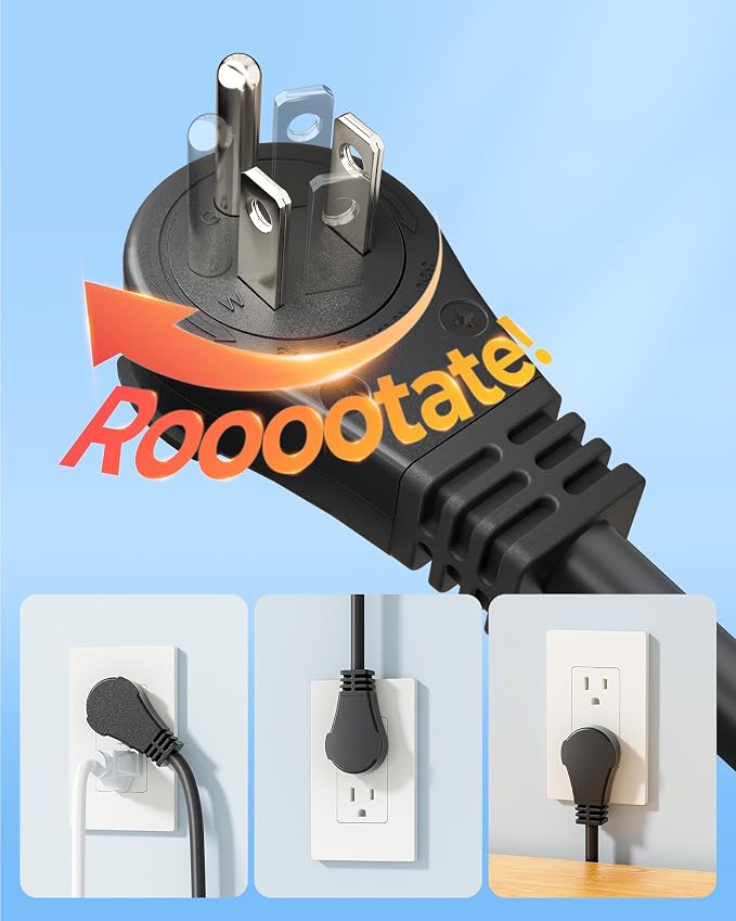 DEWENWILS 360° Rotating Flat Plug Extension Cord, 15FT Black Extension Cord - Image 4