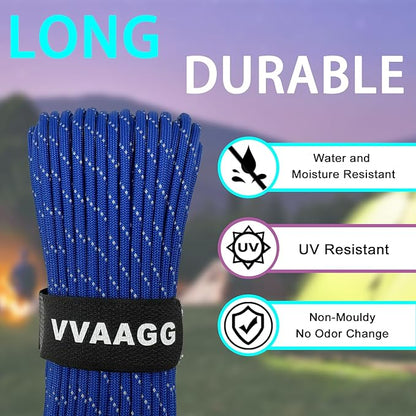 VVAAGG Reflective Paracord Rope 100FT, 7 Strand Nylon para Cord Lanyard Utility - Image 3