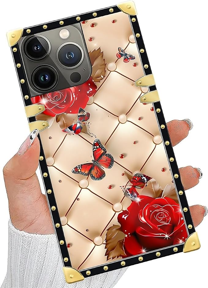 Compatible with iPhone 15 Pro Case, Shining Red Rose Butterfly Leather - Image 2