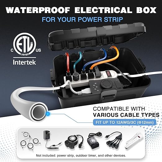Flemoon Large Outdoor Electrical Box, IP54 Waterproof Extension Cord Cover - Image 3