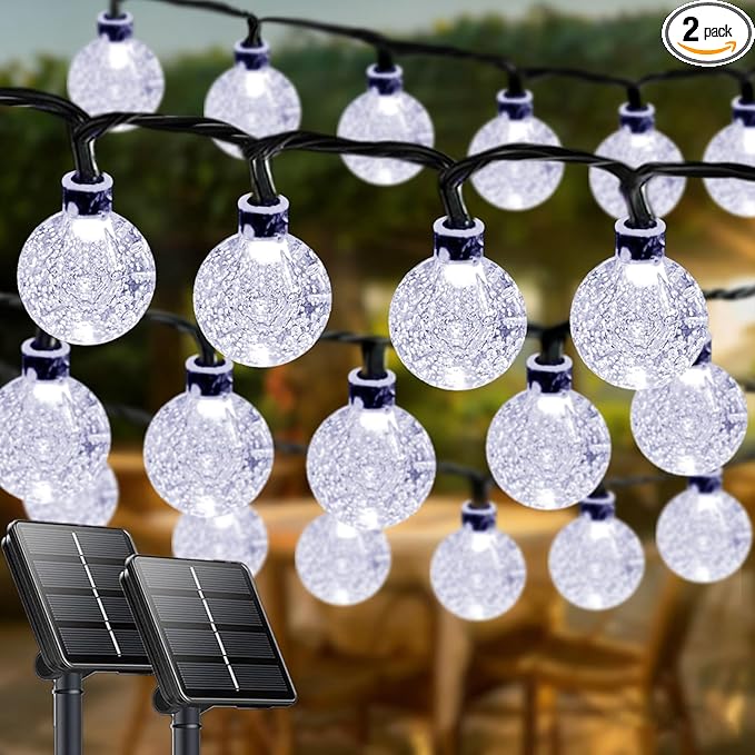 LORRYTE White 2-Pack 100 LED 64FT Crystal Globe Solar Lights Outdoor, by LORRYTE