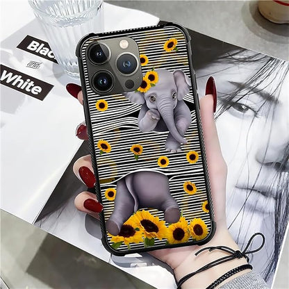 for iPhone 14 Pro Max Case, Cute Little Elephant Sunflower White Line Art - Image 7