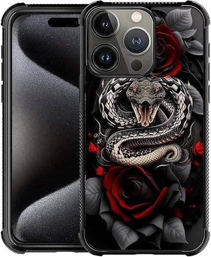 for iPhone 16 Pro Case, Entwined Rose Snake Pattern Graphic Design Girl Boy by FKBRCL4U