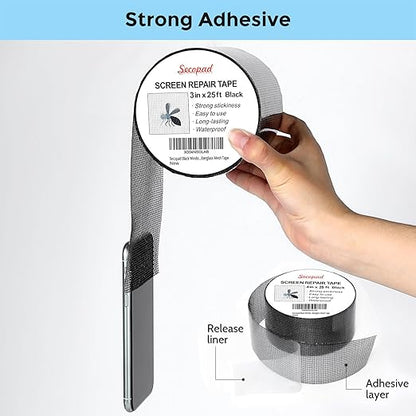 Secopad Black Window Screen Repair Tape, 3IN X 25FT Screen Repair Kit - Image 2