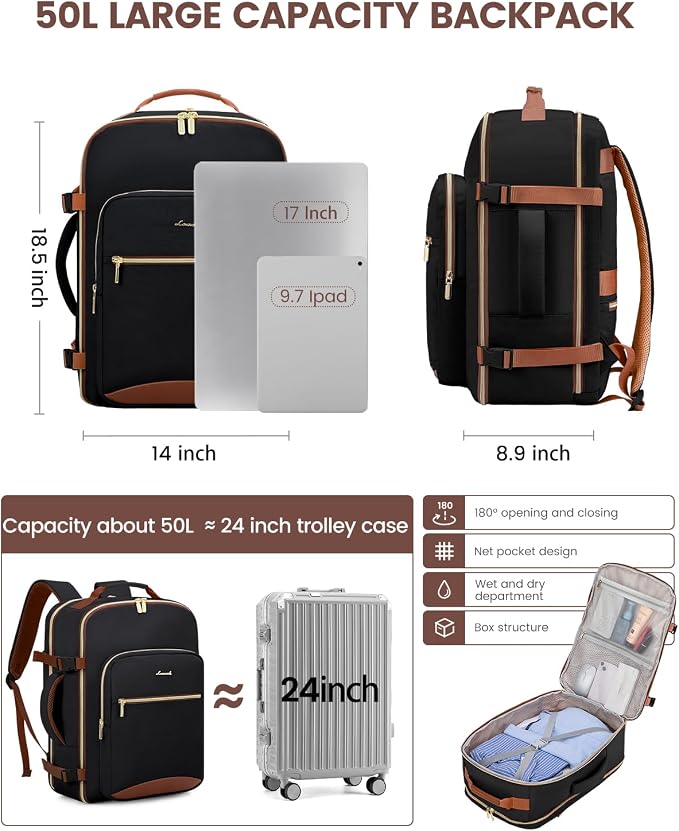 LOVEVOOK 50L Travel Backpack for Women & Men, Airline Approved Carry On Luggage - Image 4