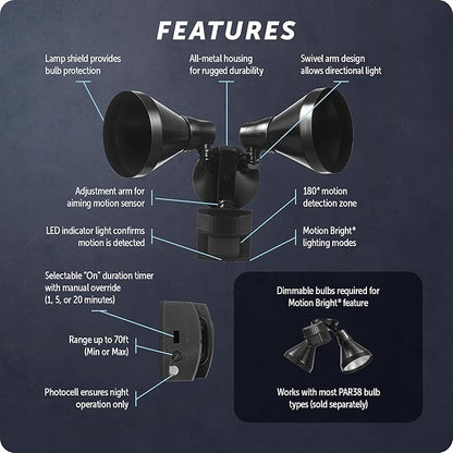 Globe Electric 17000140 180-Degree 240 W Twin Head Black Hardwired Motion - Image 9