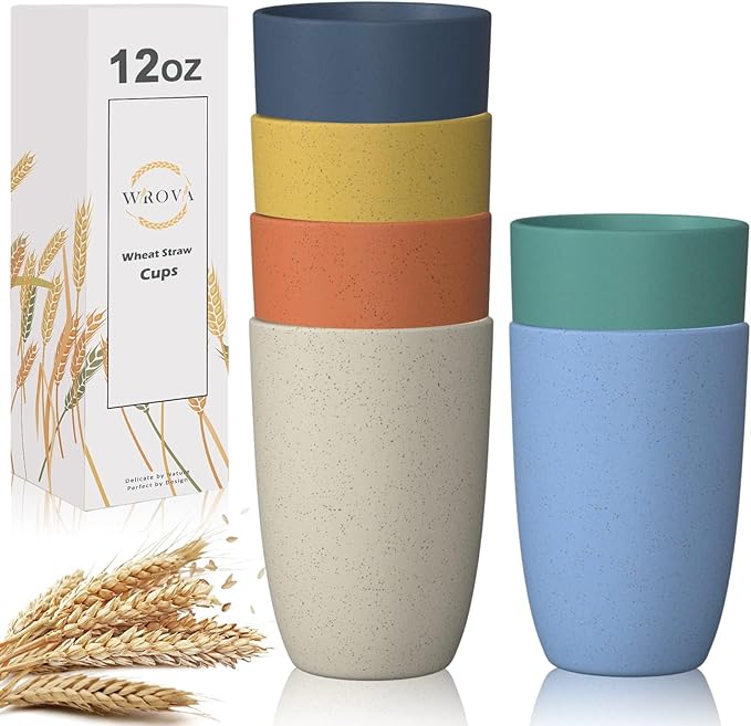 Wrova Wheat Straw Cups 6 PCS Good Alternative to Plastic Reusable Cups 12 oz by WROVA