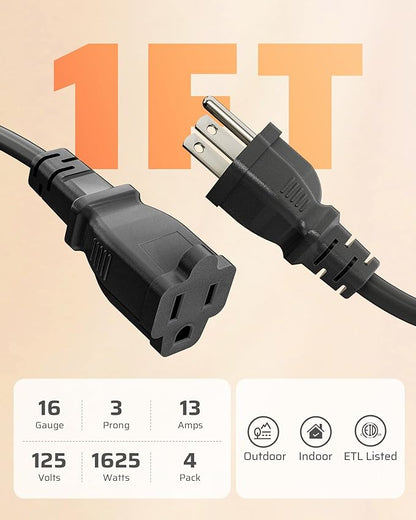 DEWENWILS Short Extension Cord, 1 Foot Power Cord, 16 AWG SJTW Weatherproof - Image 6