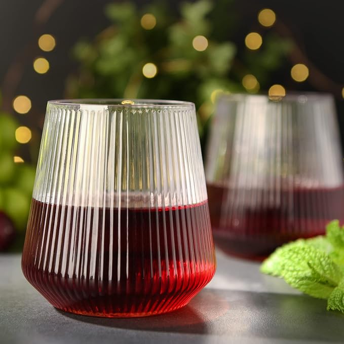 hotder Stemless Wine Glasses Set of 4, 12 oz Tritan Unbreakable, Vertical Design - Image 5