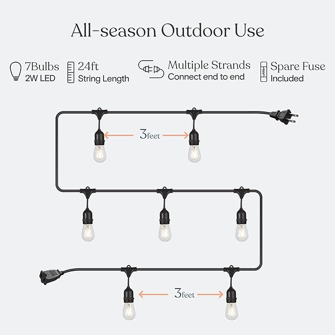 Brightech Ambience Pro - 24 Ft Waterproof LED Outdoor String Lights - Hanging - Image 3
