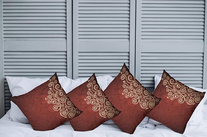 Ambesonne Burgundy Throw Pillow Cushion Case Pack of 4, Floral Swirls Ivy Image - Image 2