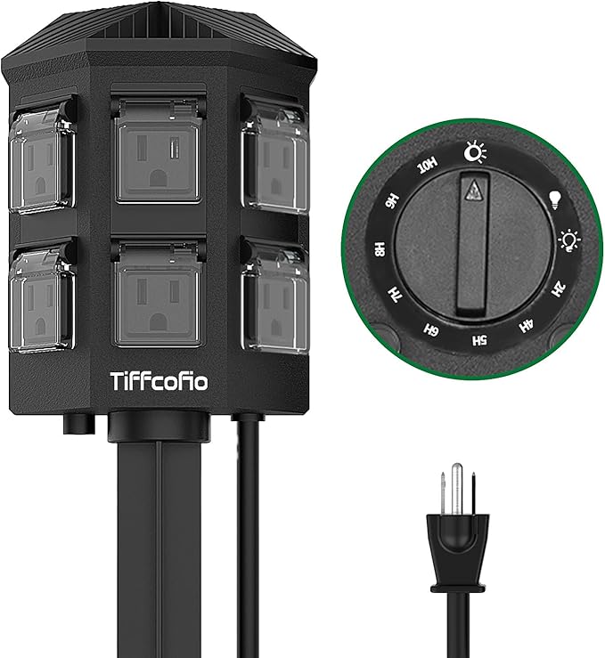 TiFFCOFiO Outdoor Power Strip Timer, Dusk to Dawn Light Sensor Countdown by TiFFCOFiO