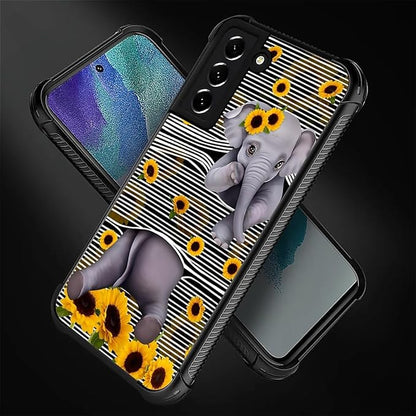 for Samsung Galaxy S21 FE Case, Cute Little Elephant Sunflower White Line Art - Image 2