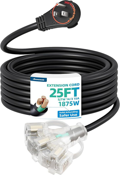 DEWENWILS 360° Rotating Flat Plug Outdoor Extension Cord 25FT, 14/3 SJTW Heavy by DEWENWILS