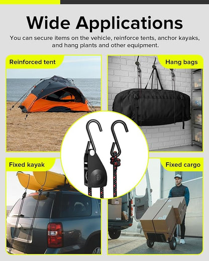 1/4" Ratchet Tie Down Straps, Heavy Duty Kayak Pulley System - Image 8