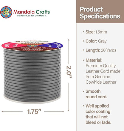 Mandala Crafts Round Cowhide Genuine Gray Leather Cord - Image 4