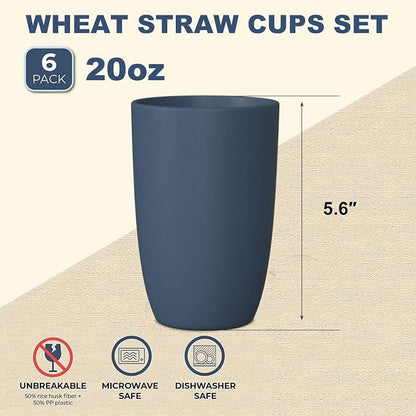 Wrova Wheat Straw Cups 6 PCS Good Alternative to Plastic Reusable Cups 20 oz - Image 2
