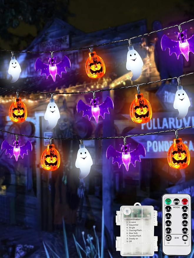 Halloween String Lights, 3D Pumpkin Bat Ghost Fairy Lights Battery Operated by EXF