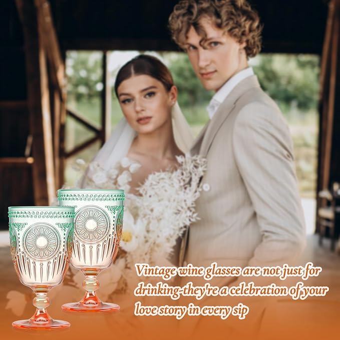 XUWAIDSGN 6Pcs Plastic Vintage Wine Glasses 13.5oz Reusable Embossed Goblet - Image 6