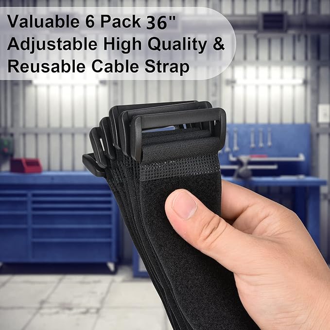 2 x 36 Inch Hook and Loop Cable Tie, 6 Pack Heavy Duty Adjustable Fastening - Image 2