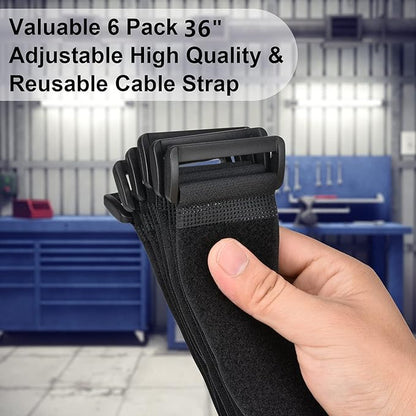 2 x 36 Inch Hook and Loop Cable Tie, 6 Pack Heavy Duty Adjustable Fastening - Image 2