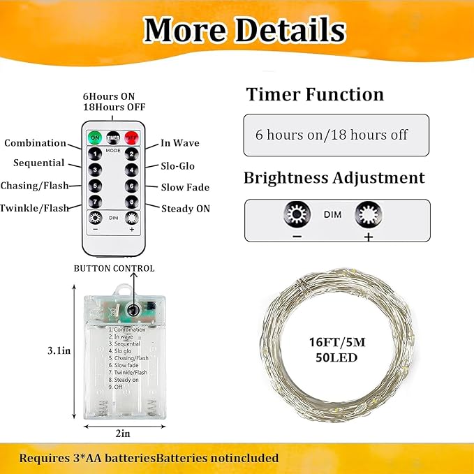 2-Pack 50 LED Fairy Lights Battery Operated - Image 7