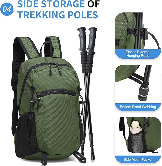 Hiking Daypack Packable, Camping Backpack Water Resistant Lightweight Polyester - Image 5