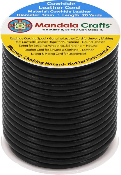 Mandala Crafts Round Cowhide Genuine Black Leather Cord - Image 2