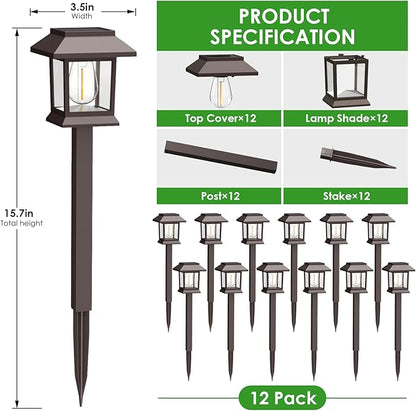 Benany Solar Outdoor Lights, 12 Pack Solar Pathway Lights Waterproof, Landscape - Image 2