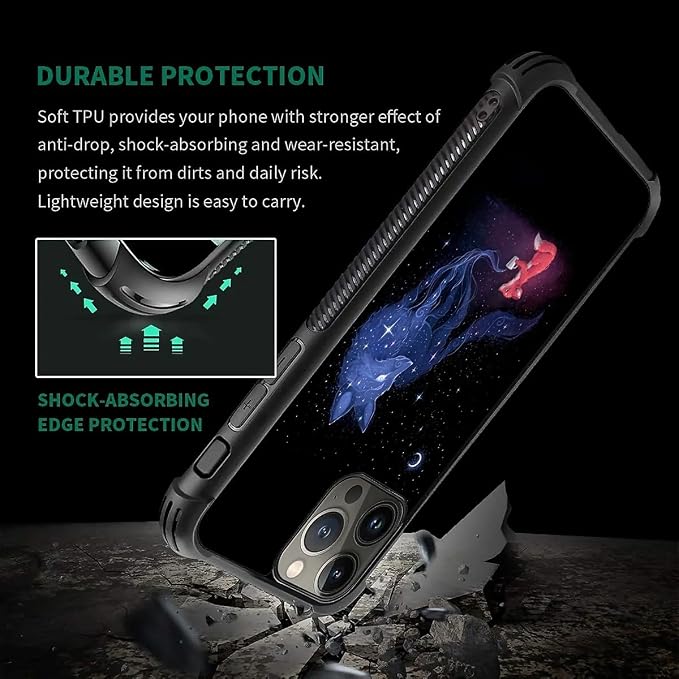 for iPhone 15 Pro Case, Galaxy Fox Wolf Pattern Graphic Design Girl Boy Soft - Image 7