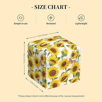 Tissue Box Cover Square, Sunflowers and Butterfly Tissue Box Holder Waterproof - Image 2