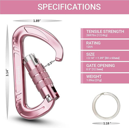 3inch Auto Locking Carabiner Clips Heavy Duty, 12KN /2697lbs Lightweight - Image 2