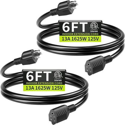 16/3 Black Extension Cord 6 FT Indoor, Short Extension Cord by Seeklyze