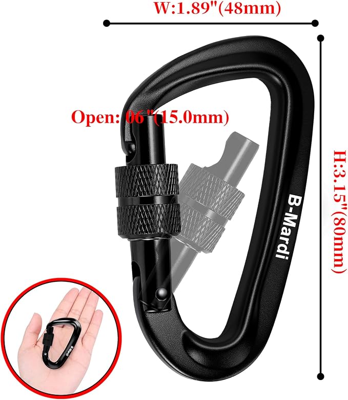 B-Mardi Carabiner Clips Heavy Duty 12kN-Lightweight Locking Carabiners - Image 2