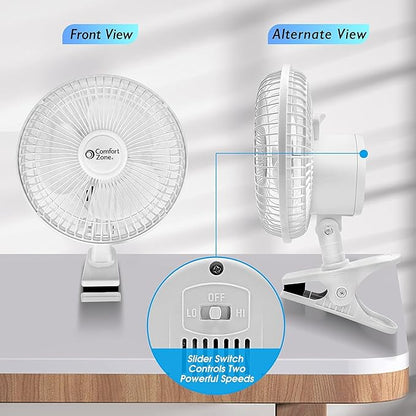 Comfort Zone 6-Inch Corded Clip-On Personal Fan – 2-Speed Quiet Desk Fan - Image 5